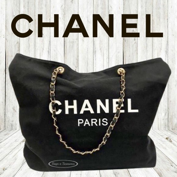 CHANEL VIP Canvas Tote with Gold Chain